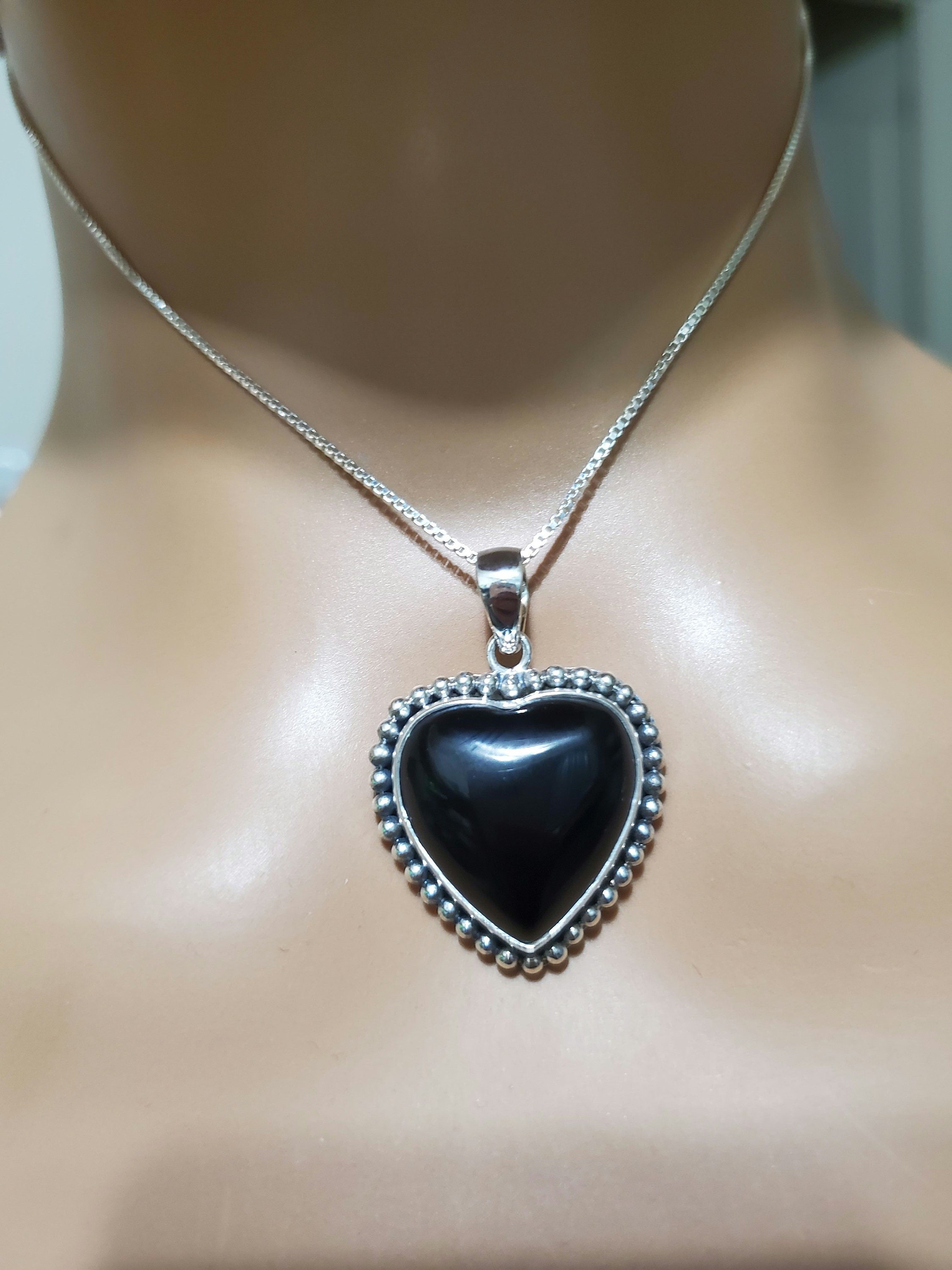 Large Black Heart Pendant/black Onyx Heart Pendant/heart Large Black Heart Pendant/black Onyx Heart Pendant/heart