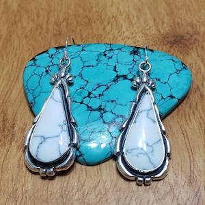 Teardrop white Buffalo turquoise Earring/ Sterling Silver/Statement Earring/Bridesmaid Jewelry/Made In USA