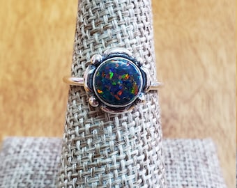 Black Fire Opal Silver Ring/Opal Ring/Black Fire Opal/Fire Opal Ring/Dainty Opal Ring /Silver Ring