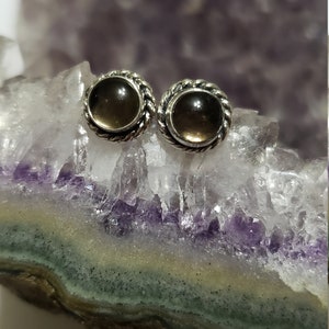Smokey Quartz Stud Earrings/Silver Earrings/Small Post Earrings/Minimalist/Handmade