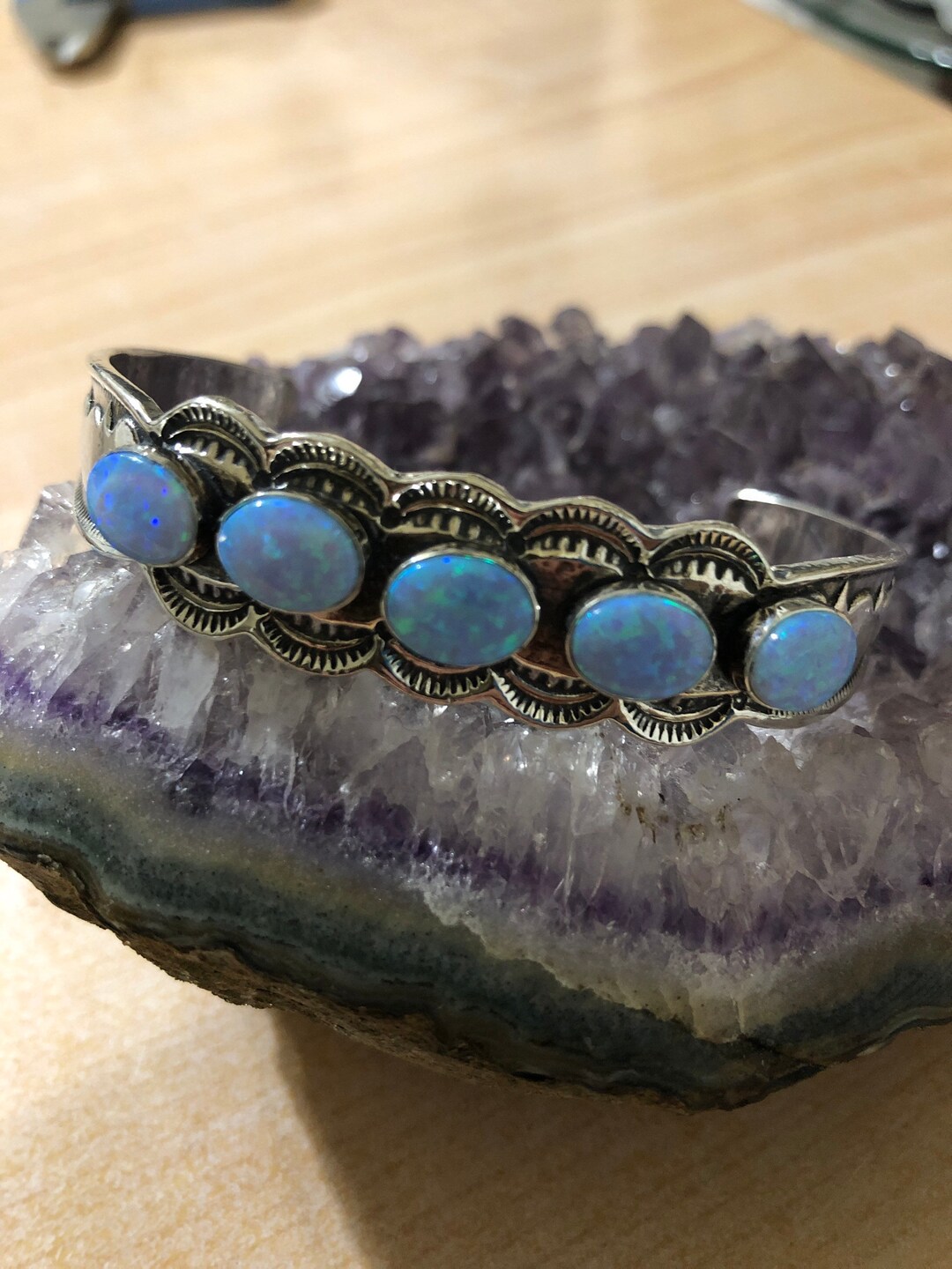Blue Fire Opal Cuff/opal Bracelet/sterling Silver/gift for Her/made in