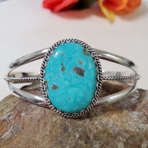 Blue Turquoise Cuff/Sterling Silver Cuff/Turquoise Cuff Bracelet/Turquoise Bangle/Southwest Turquoise Bracelet/Turquoise Cuff/QT8
