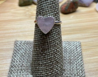 Heart Rose Quartz Ring/Pink Rose Quartz Ring/Heart Ring/Heart/Sterling Silver/Pink Stone Heart Ring/Valentine Gift