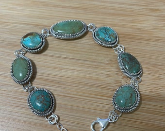 Turquoise Bracelet/Turquoise Link Bracelet/Sterling Silver Bracelet/Blue Turquoise Bracelet/8 Inches Bracelet/Bracelet With Extender