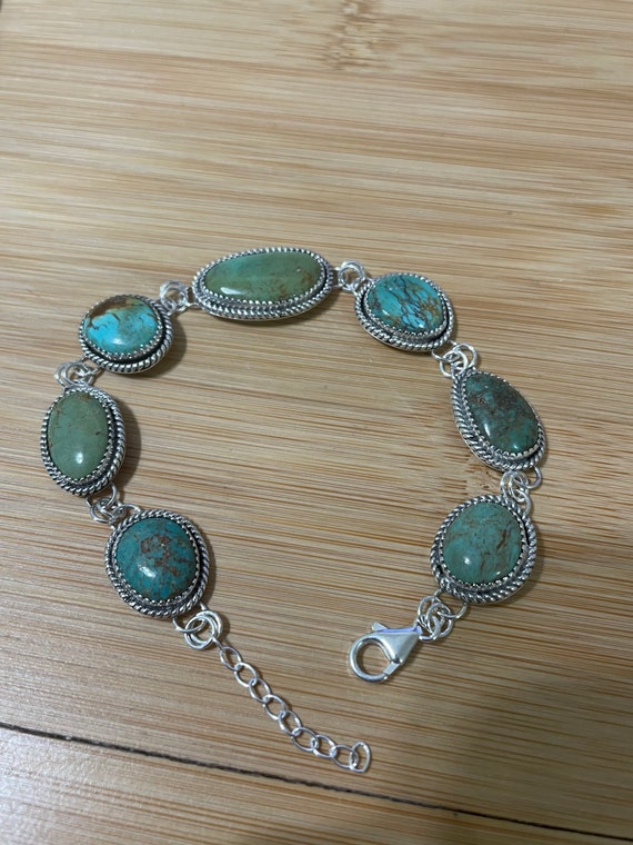 Turquoise Bracelet/Turquoise Link Bracelet/Sterling Silver Bracelet/Blue Turquoise Bracelet/8 Inches Bracelet/Bracelet With Extender