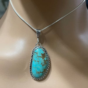 Turquoise Pendant Necklace/ Dainty Turquoise Pendant/Sterling Pendant/#8 Turquoise Pendant/Gold Matrix Natural Turquoise Pendant
