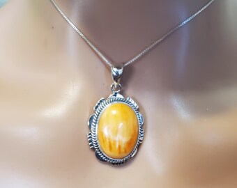 Large Spiny Oyster Pendant/Sterling Silver Necklace /Shell Spiny Oyster Pendant /Statement Spiny Oster Pendant/Orange Spiny Oster/LL1001