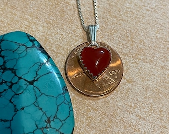 Carnelian Heart Pendant/Sterling Silver/ Heart Necklace/ Red Stone Heart Pendant/Red Heart Necklace/Red Carnelian Pendant/Carnelian Necklace