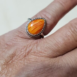 Orange Spiny Oster Ring Sterling Silver Ring/Spiny Oyster Ring/Teardrop Ring/Spiny Oyster Jewelry/Gift For Her image 3