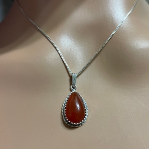Carnelian Pendant Necklace/Red Carnelian Crystal/Teardrop Pendant/Sterling Silver Necklace/Carnelian Necklace/Made In USA