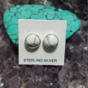 New Round White Turquoise Stud / white Buffalo /Post Earring /Sterling Silver .925 / Made in USA