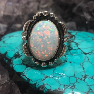 LARGE Fire Opal Ring/ Sterling Silver/Solid Band/Custom size/ Statement Ring /Made In USA