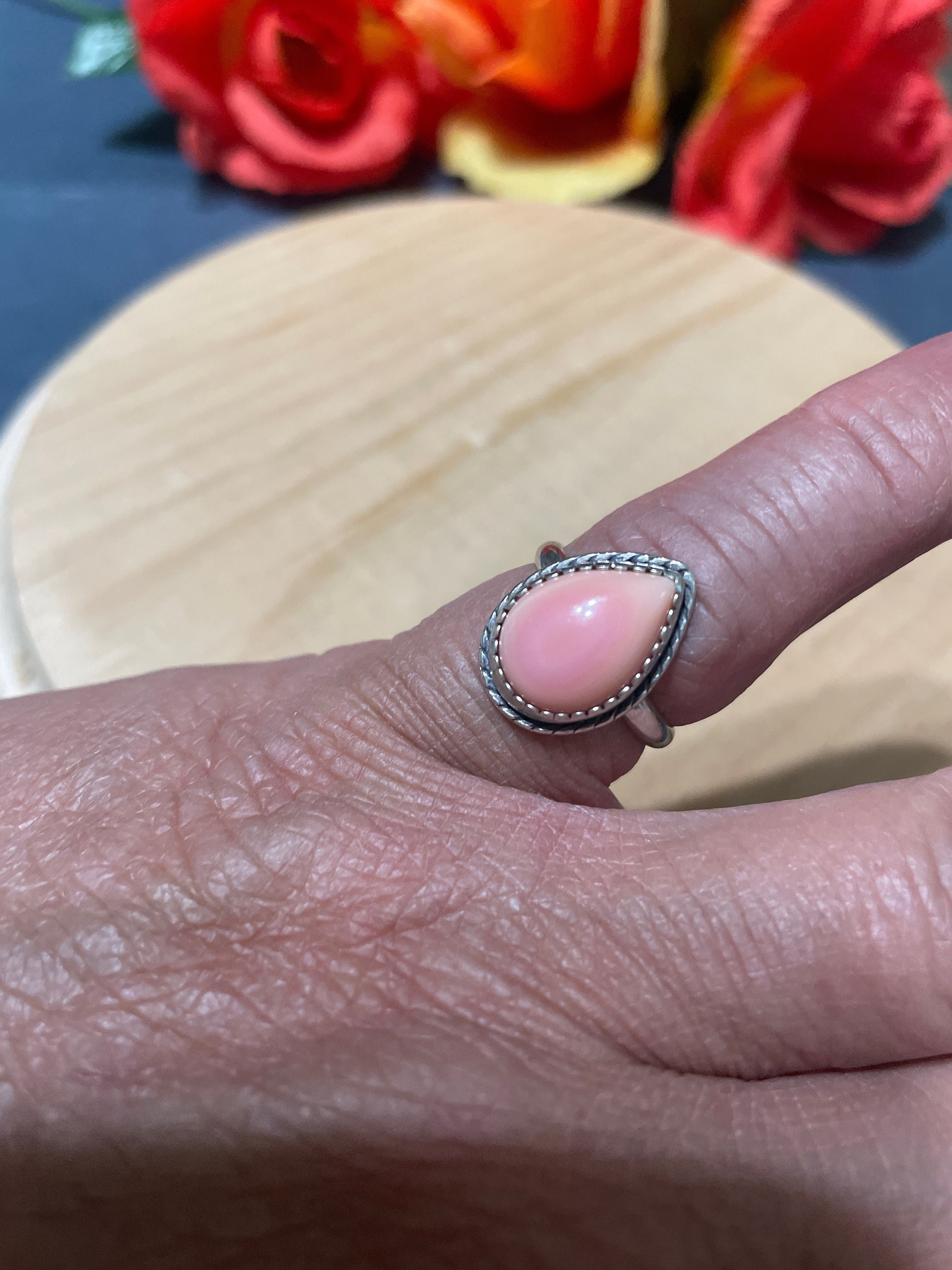 Pink Conch Shell Ring/sterling Silver Pink Conch Shell Ring/teardrop ...