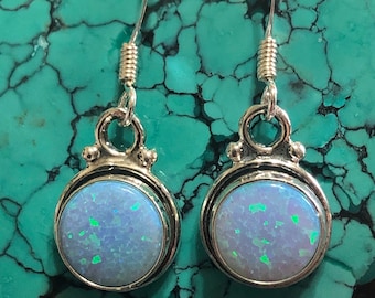 Dainty Round Opal Earrings/Dangling Jewelry/Silver Earrings/Handmade Jewelry/Gift To Mom