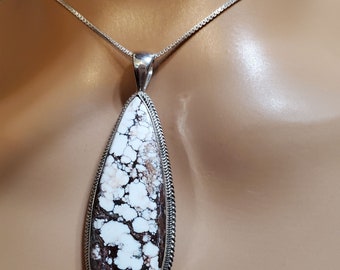 Large Wild Horse Pendant/Wild horse Necklace/Silver Chain/Big White Stone/Wild Horse Necklace /Crazy Horse Pendant /Gift For Her/W11