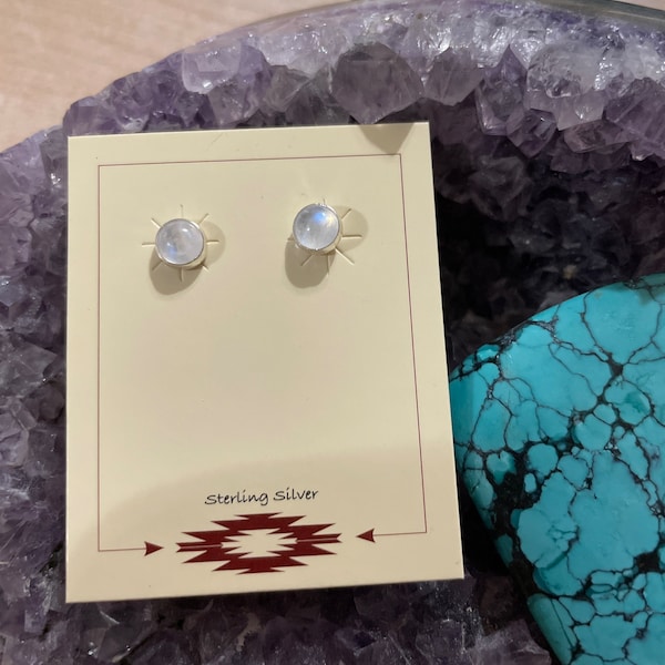 Rainbow Moonstone Stud Earrings/Moon Stone Earrings/Sterling Silver/Handmade Jewelry/Blue Fire Moonstone/Made In USA