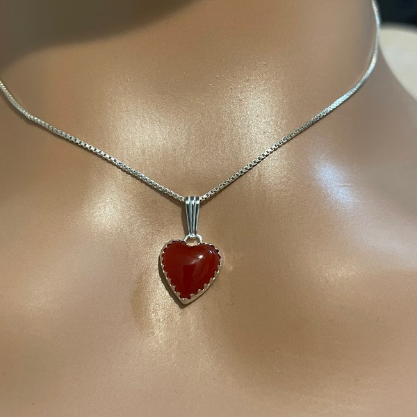 Carnelian Heart Pendant/Sterling Silver/ Heart Necklace/ Red Stone Heart Pendant/Red Heart Necklace/Red Carnelian Pendant/Made In USA