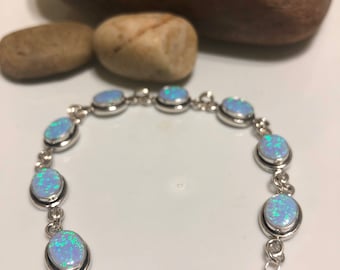 Fire Opal Bracelet /link Blue Opal bracelet /Sterling Silver/Bridesmaid Jewelry /Gift For Her