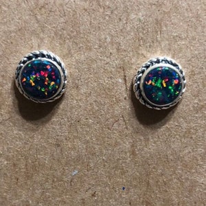 New Black Fire Opal stud earrings / Sterling Silver .925 / Opal Post / 6mm/Fire Opal / Made In USA