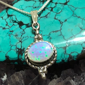 Fire Blue Opal Pendant Necklace / Sterling Silver/ Blue Opal Necklace / Pendant/ Free Shipping