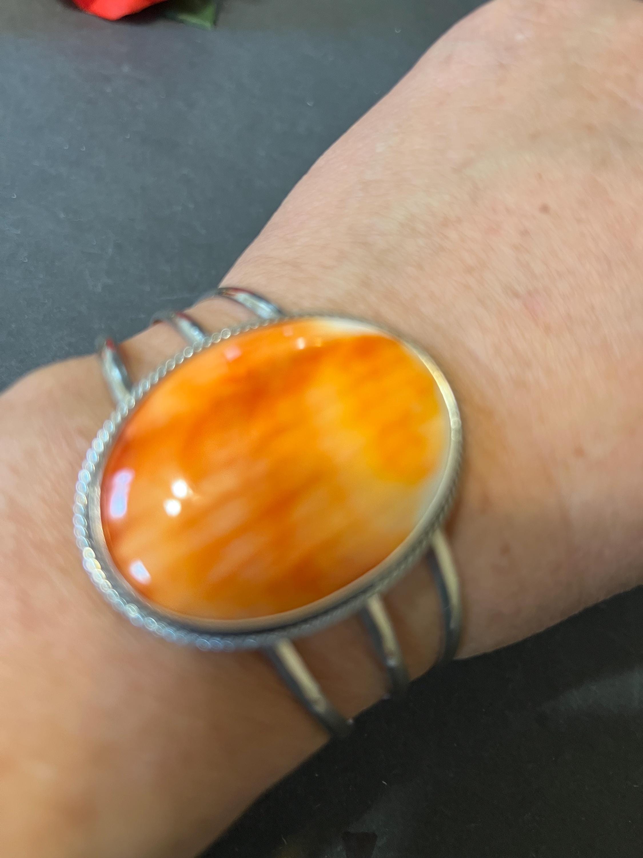 Large Spiny Oyster Cuff Bracelet/Orange Cuff Bracelet/Sterling Silver Cuff/Spiny Oyster Cuff/Statement Cuff Bracelet/Gift For Her