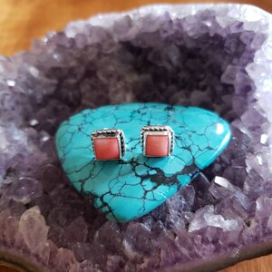 6mm Square Stud  Coral Earring/Sterling Silver Stud/Handmade Jewelry/Made In USA