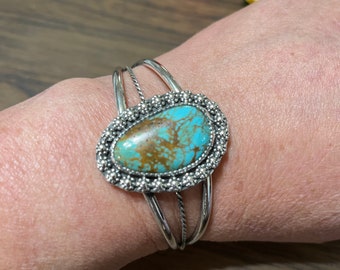 Gold Matrix Turquoise Cuff/Turquoise Bracelet/Blue Turquoise Cuff/Statement Cuff/Sterling Silver/Number 8 Mine Turquoise/Cuff