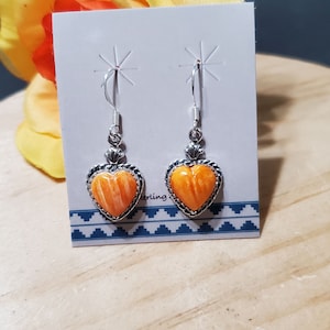 Heart Earring/Orange Spiny Oyster Earring/Heart Shell Earring/Sterling Silver Earring/Valentines Gift/ Spiny Oyster Heart Earring/Gift