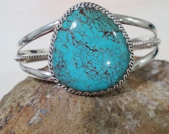 Blue Turquoise Cuff/Sterling Silver Cuff/Turquoise Cuff Bracelet/Turquoise Bangle/Turquoise Bracelet/Gold Matrix Turquoise Cuff/QT14