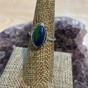 Azurite Malachite Ring/Long Oval Ring/Blue Green Stone Ring/Color Mix Stone Ring/Sterling Silver Ring/Dainty Azurite Ring/Natural Azurite