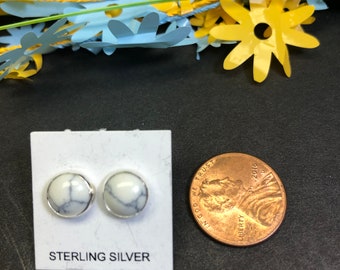 8MM White Turquoise Ring/925 Sterling Silver/Stud Jewelry/White Stone Stud/Stud Earring