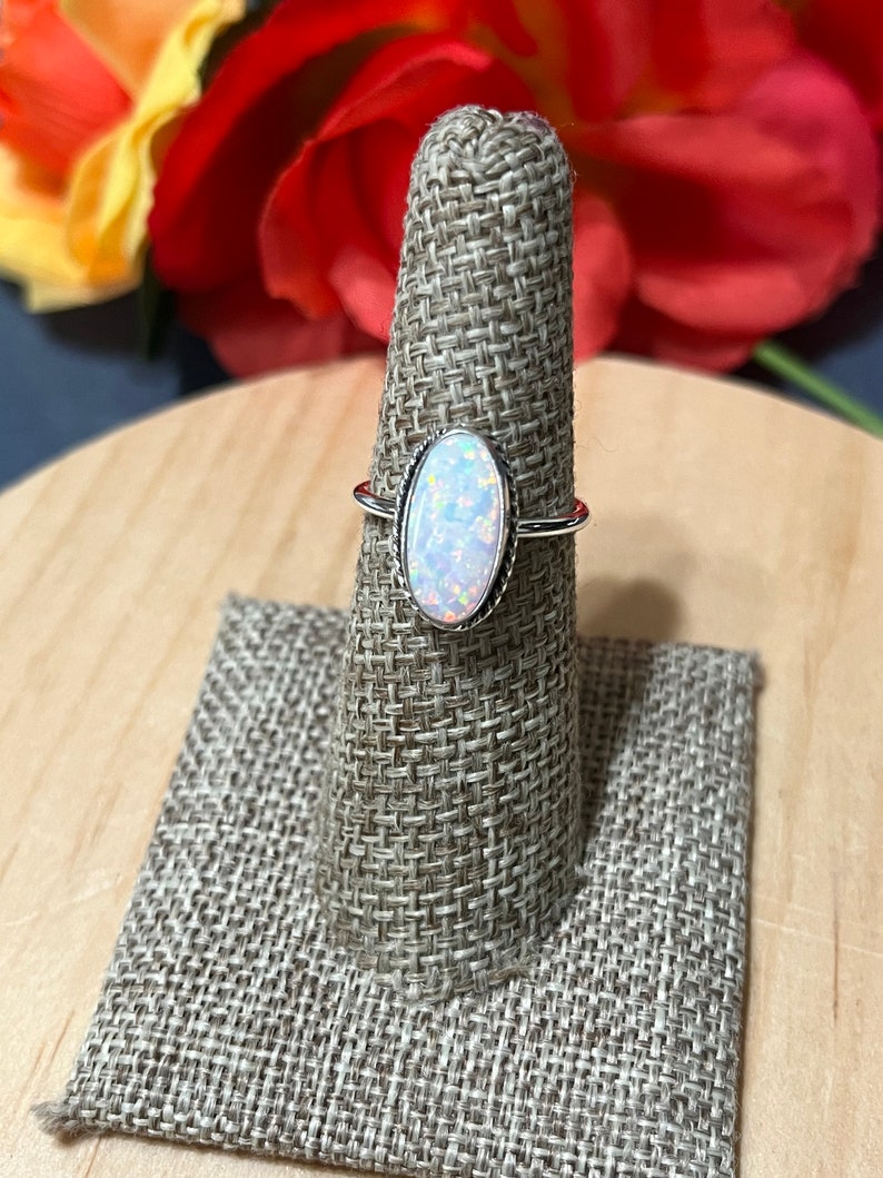 Long oval white fire opal ring/ Sterling silver/genuine 925/solid band/ custom sizes/large Small size/handmade/Opal Ring image 1