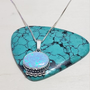 Fire Opal Necklace/Blue Opal Pendant/Sterling Silver/Box Chain/Opal/Bridal Gift/Made In USA