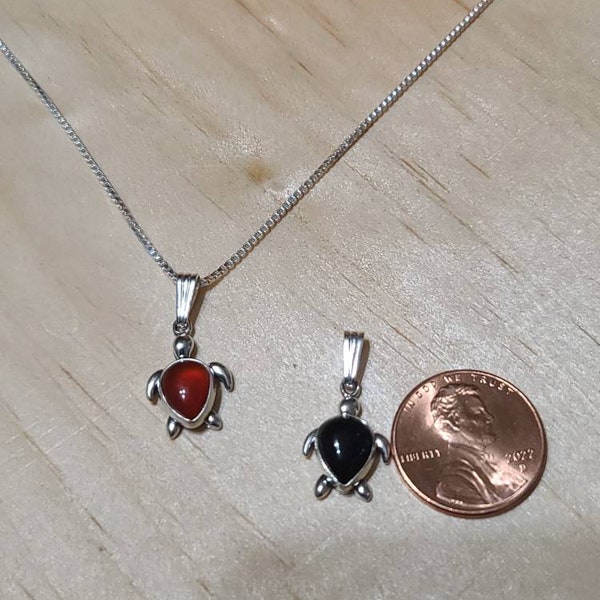 Small Sea Turtle Pendant Necklace/Black Onyx Sea turtle pendant/Carnelian Turtle Necklace/Dainty Sea turtle Necklace/Made in USA