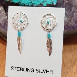 Tiny Turquoise Dreamcatcher Stud Earring/Sterling Silver/Handmade Jewelry/Made In USA