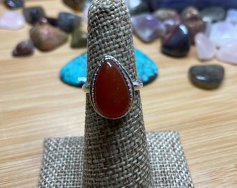 Genuine Carnelian Ring/Carnelian Ring/Teardrop Ring /Carnelian Crystal Ring /Red Carnelian Ring/Healing Ring/Silver Ring