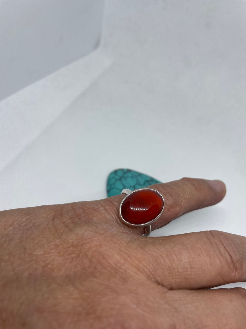 Large Red Carnelian Ring/Statement Ring/Handmade Jewelry/Sterling Silver/Natural Red Carnelian /Made In USA image 4