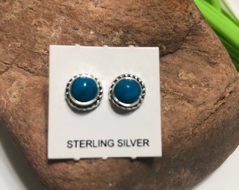 Blue King Man Turquoise Sterling Silver Earrings / Genuine .925/ Small stud earring