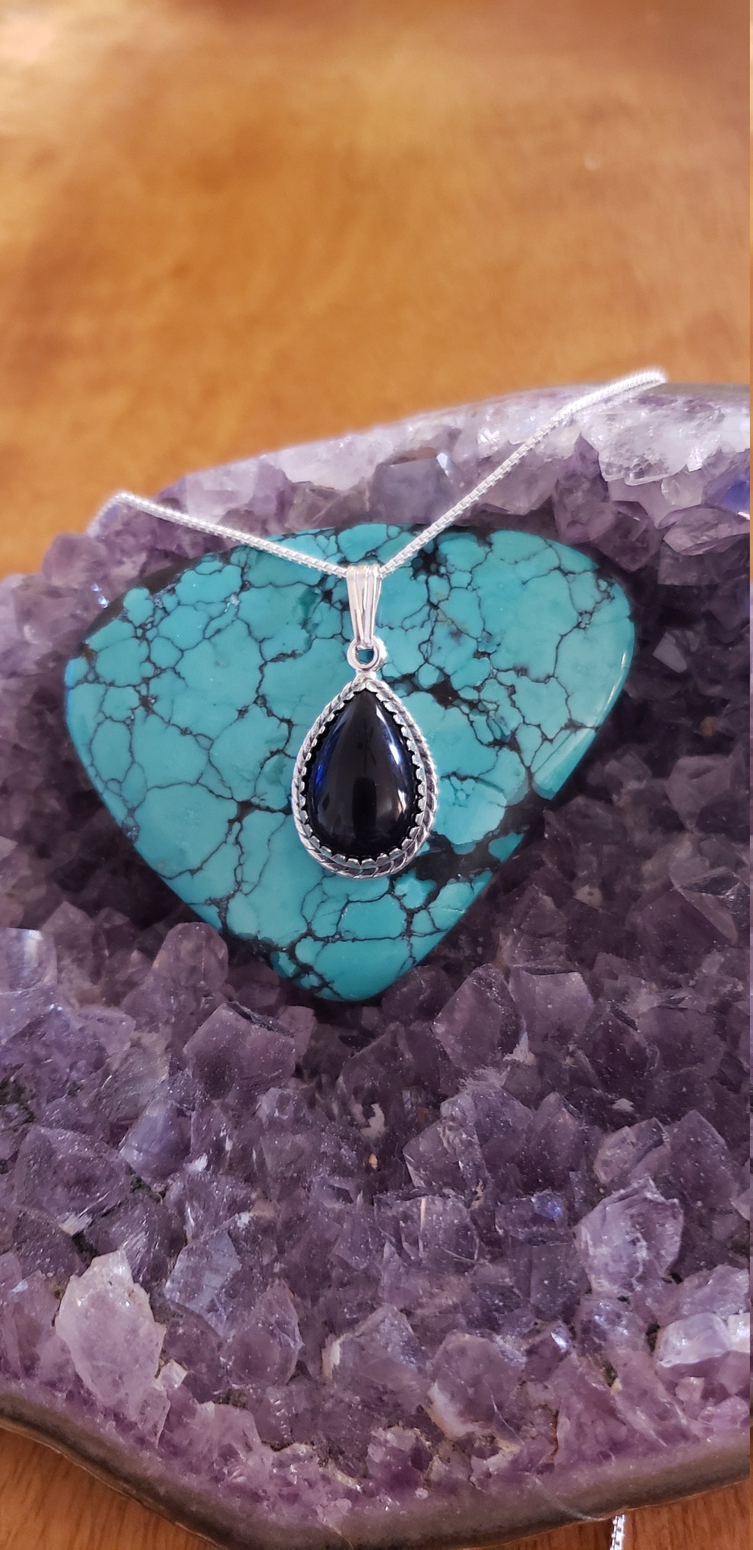 Black Onyx Teardrop Necklace/sterling Silver/handmade Etsy