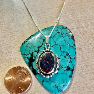 Black Fire Opal Necklace/Statement Pendant/Sterling Silver/Handmade /Box Chain /Gift For Her/Black Opal/Made In USA