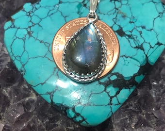 Teardrop Labradorite Pendant Necklace/Labradorite Gemstone/Labradorite/Bridesmaid Gift/Made In USA