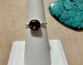 8mm Black Fire Opal Ring/Sterling Silver/Simple Fire Opal Ring/Dainty/Made In USA