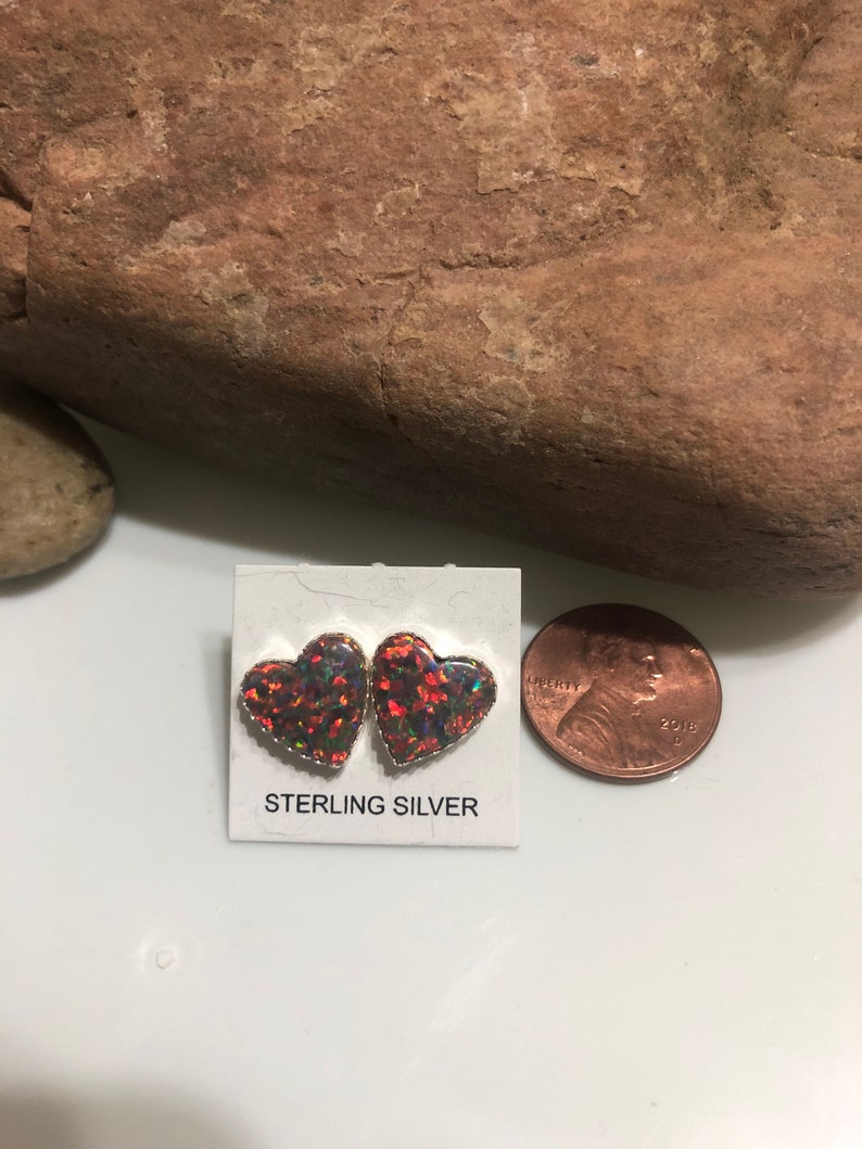 Red Opal Heart EarringHeart Opal StudsSterling SilverEveryday JewelryMade In USA