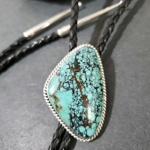 Turquoise Bolo Tie /Large Turquoise Bolo Tie/Leather Bolo Tie/Genuine 925 Sterling Silver Bolo/Light Blue Turquoise Bolo Tie/Gift For Dad/B3
