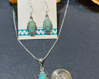 Turquoise Jewelry Sets/Green Turquoise Necklace Earring Sets/Brown Vain Turquoise Stone/Sterling Turquoise Jewelry Set/Cute Jewelry Gift Set