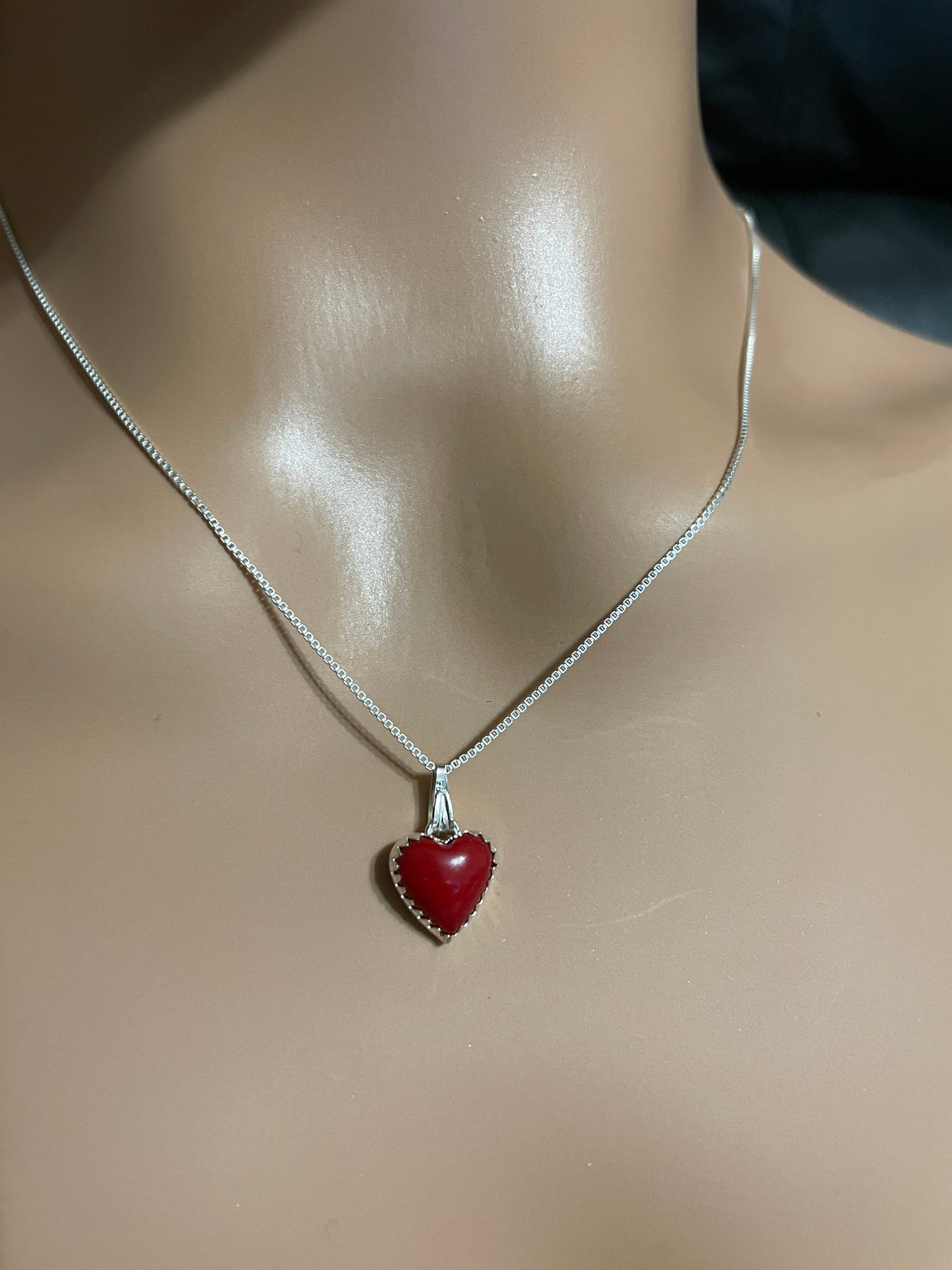 Red Coral Heart Pendant/sterling Silver/heart Pendant /heart