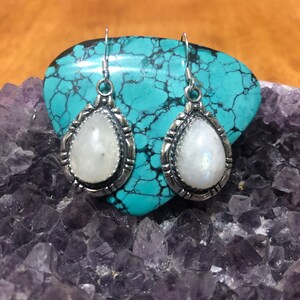 Teardrop Rainbow Moonstone Earring /Blue Fire Cabochons/Boho Silver Earring For Her/Birth stone Jewelry /Statement Earring /Made In USA