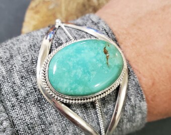 Blue Turquoise Cuff/Sterling Silver Cuff/Turquoise Cuff Bracelet/Turquoise Bangle/Turquoise Bracelet/Gold Matrix Turquoise Cuff/QT12