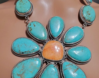 Large Turquoise Pendant Necklace/Turquoise Pendant/Turquoise Necklace/Spiny Oyster Pendant/Statement Turquoise Necklace/Gift For Her/LL18