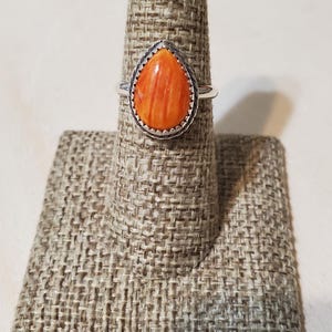 Orange Spiny Oster Ring Sterling Silver Ring/Spiny Oyster Ring/Teardrop Ring/Spiny Oyster Jewelry/Gift For Her image 1